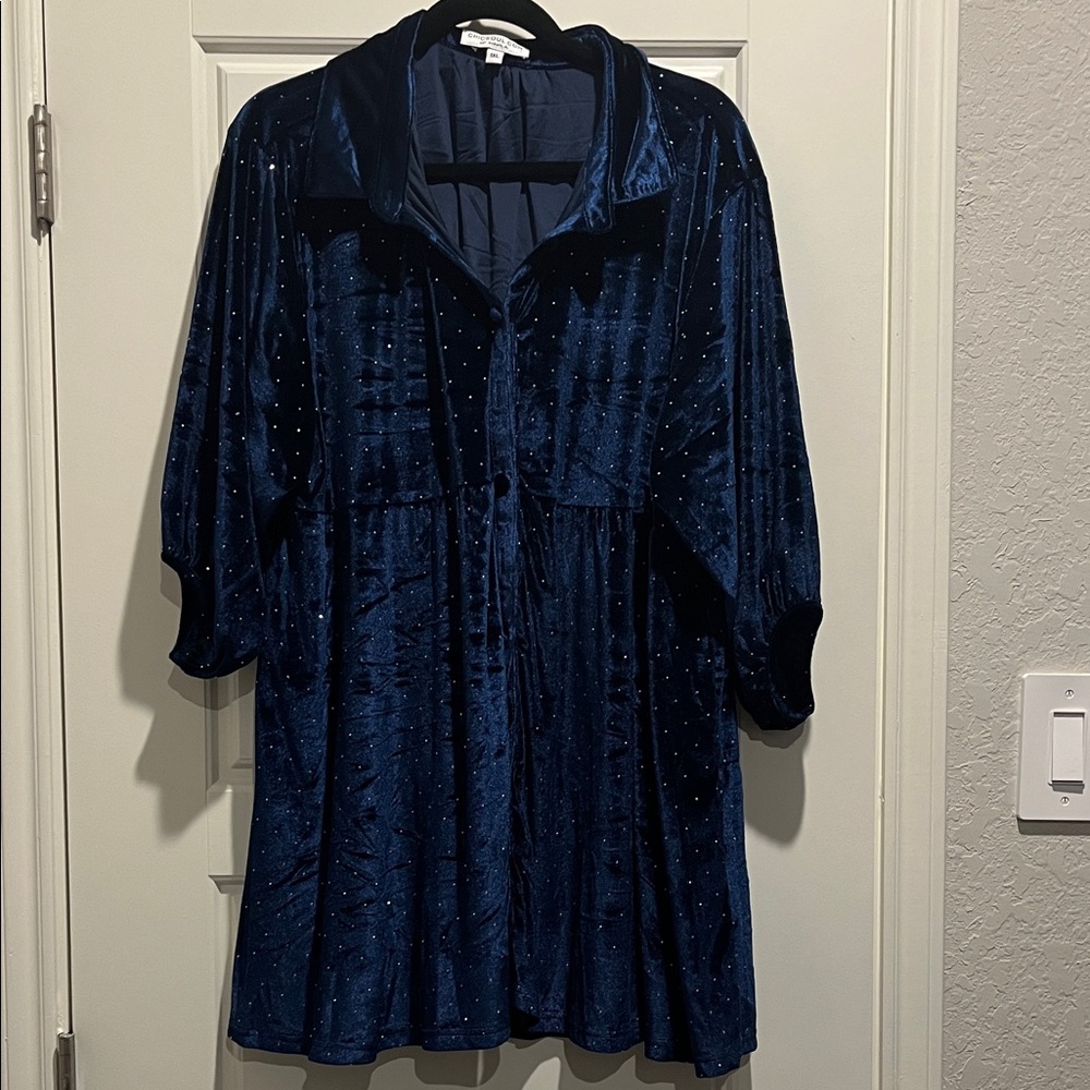 Chic Soul Starry Night Deep Blue Velvet Tunic with sparkle accents
